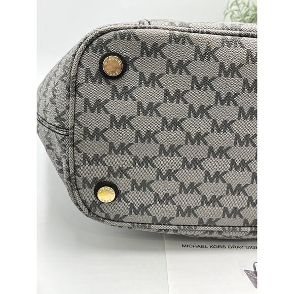 Authenticated Michael kors Gray Black Signature Logo Leather Trim Tech Tote Bag - Picture 14 of 16